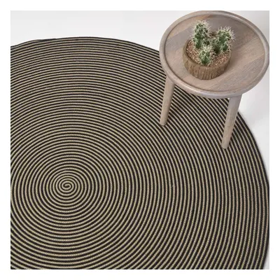 (200 cm Round, Linen and black) Handmade Woven Braided Rug