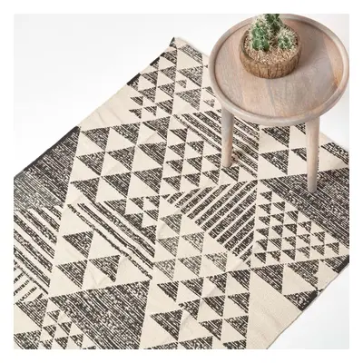 (120 x cm, White and Black) Delphi Geometric Style 100% Cotton Printed Rug