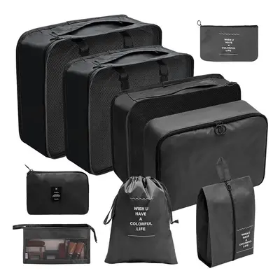 (Digital Makeup Nine Piece Set Black, suit) Hot Selling Amazon Waterproof Travel Storage Bag Set