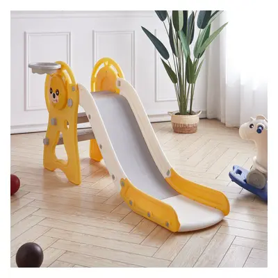 (Yellow) Toddler Slide with Basketball Hoop Kids Playset