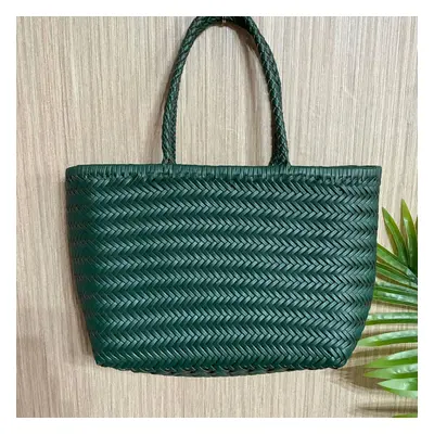 (Type B Green, Small cm long) Handbags Women's Genuine Leather Shoulder Bag Weaving Casual Shopp