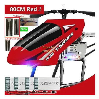 (80CM Red2 4Battery) 80cm Big Alloy Remote Control Helicopter Model Dual Flexible Propeller Anti