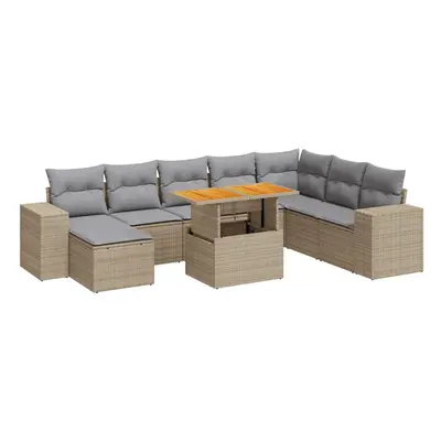 (beige and grey) vidaXL Piece Garden Sofa Set with Cushions Beige Poly Rattan Acacia