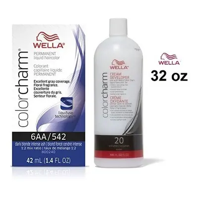 (6AA+Dev(Vol.20)32oz) Wella 6AA Dark Blonde Intense Ash Color Charm Permanent Liquid Haircolor