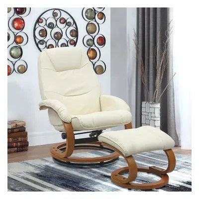 (Beige) Swivel Recliner Chair Sofa with Footstool