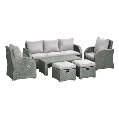 Outsunny 6pc Padded Outdoor Rattan Wicker 3-Seat Sofa Recliner Footstool Table