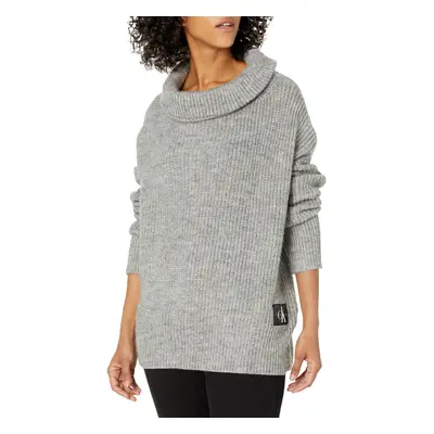 Calvin Klein Jeans Women's Long Cowl Neck Sweater Heather Grey Mediu