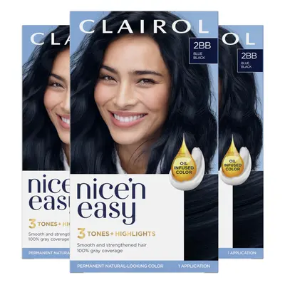 Clairol Nice'n Easy Permanent Hair Dye 2BB Blue Black Hair Color Pack of