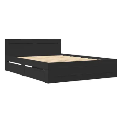 vidaXL Bed Frame with Headboard Bed Base Black 140x190 cm Engineered Wood