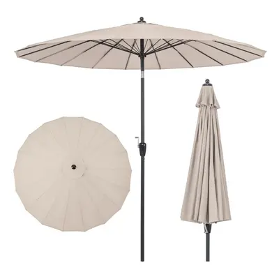 260 cm Round Patio Sun Umbrella Large Pulley Lift Market Umbrella-Beige