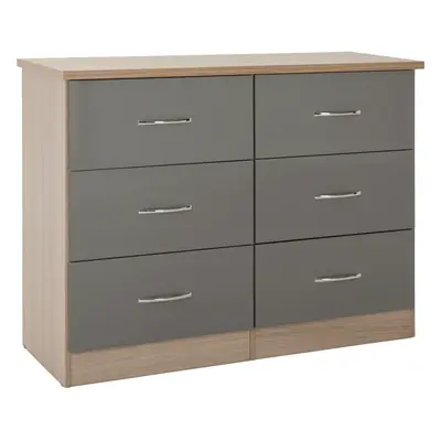 Nevada Drawer Chest Grey Gloss/Light Oak Effect Veneer