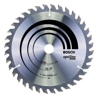 Bosch Optiline Wood Circular Hand Saw Blade, 190mm x 2.6mm x 20mm, Teeth, Silver