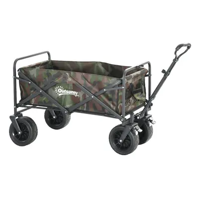 Outsunny Foldable Garden Cart, Outdoor Utility Wagon with Carry Bag, Camouflage