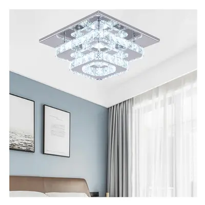 (30cm Level-Square, Adjustable) Modern LED Ceiling Light Crystal Flush Chandelier