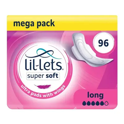 Lil-Lets Super Ultra Soft Sanitary Pads Long with Wings, Unscented, Count, Pack of