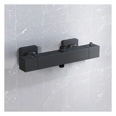 Nes Home Square Matte Black Thermostatic Shower Bar Valve Double Outlet