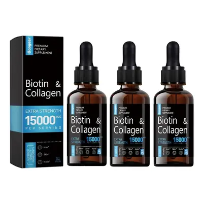 3X Biotin & Collagen Drops 60ml Hair Skin Nails Extra Strength 15000Mcg per serving