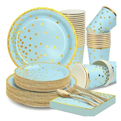 (blue, 350PCS) Paper Plates Tableware Set,Paper Party Supplies Include Disposable Plates,Dessert