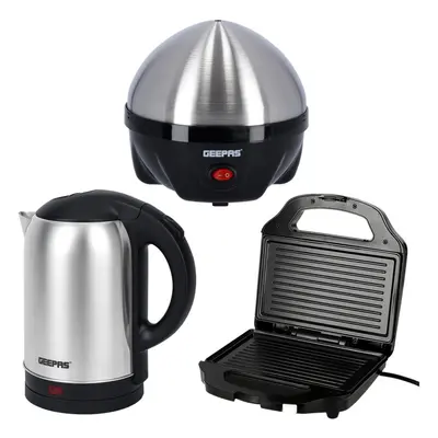 Geepas 3-in-1 Egg Boiler Poacher, Sandwich Press & 1.8L Kettle Combo