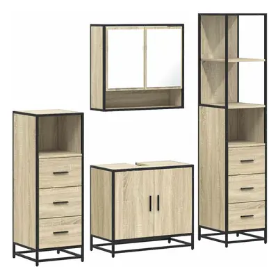 (sonoma oak) vidaXL 4ÃÂ Piece Bathroom Furniture SetÃÂ Grey Sonoma Engineered Wood