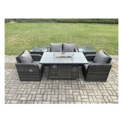 Fimous Rattan Outdoor Garden Furniture Set Gas Fire Pit Dining Table with Side Tables Chair Love