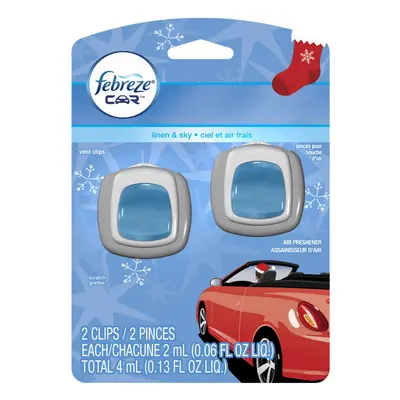 Febreze Car Vent Clips Linen & Sky Air Freshener (2Count; Ml Each) 0.13 Fl. Oz