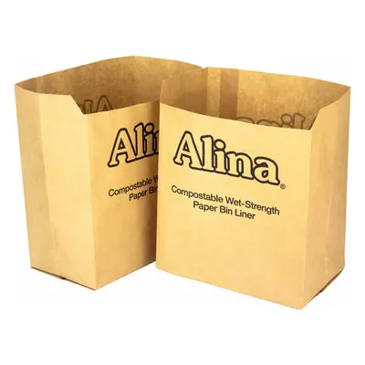 25 x Alina 6L to 8L Compostable Paper Caddy Bin Bag / Food Waste Bin Liner / Biodegradable Brown