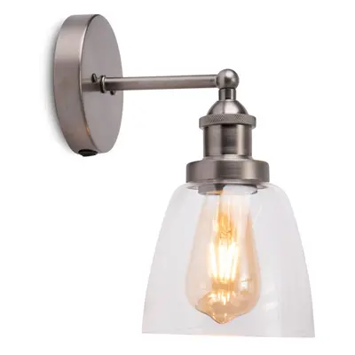 Echo Industrial Style Modern Switched Wall Light - Clear Glass Pewter