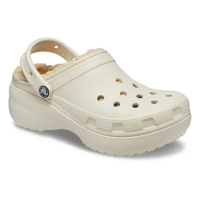 (White, (Adults')) Crocs Classic Platform Lined Thermoplastic Women's Bone Clogs