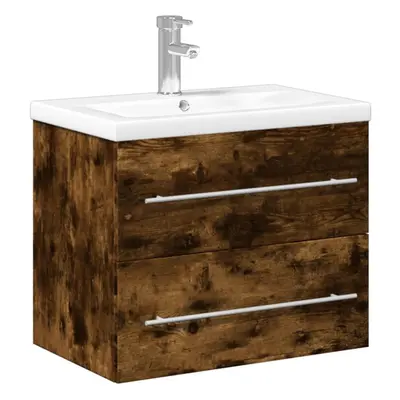 (smoked oak, x 38.5 x cm/with faucet) vidaXL Sink Cabinet with Built-in Basin Bathroom Sink Unit