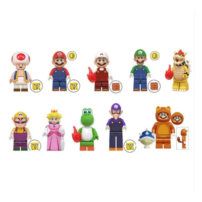 10pcs Super Mario Luigi Peach Princess Mushroom Mini Figures Building Blocks Characters Fits Leg