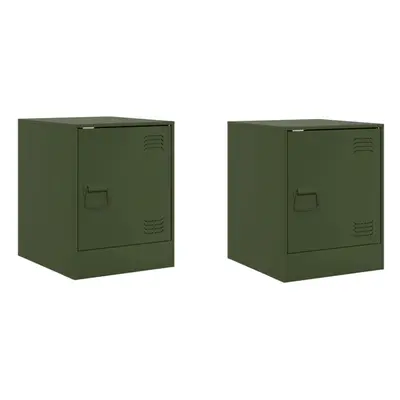 (olive green, pcs) vidaXL Bedside Cabinets Nightstand Bed Side Cabinet pcs Olive Green Steel