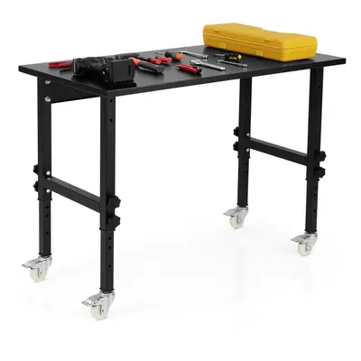 120cm Adjustable Workbench Workstation Bamboo Top Lockable Casters-Black