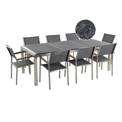 Garden Dining Set Seater Triple Plate GROSSETO Stone Flamed Granite Grey