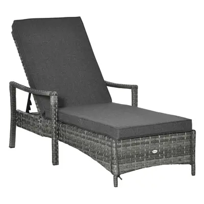 Outsunny Patio Dual Rattan Wicker Sun Lounger w/ 4-Level Adjustable Headrest