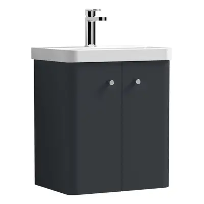 Wall Hung Door Vanity Unit with Ceramic Sink - 500mm - Soft Black