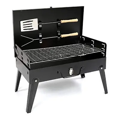 Black Iron Charcoal BBQ Grill with Accessories Portable Folding Outdoor