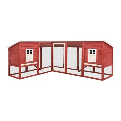 vidaXL Solid Fir Wood Outdoor Rabbit Hutch with Run Red and White Pet House