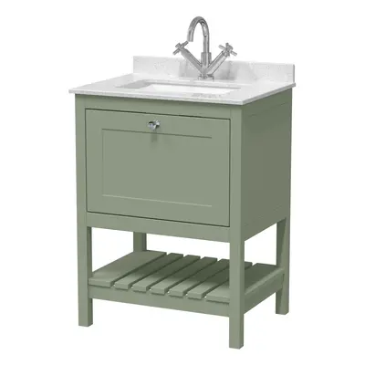 Traditional Furniture Floor Standing Drawer Vanity & Tap Hole Marble Worktop & Basin, 600mm, Fer