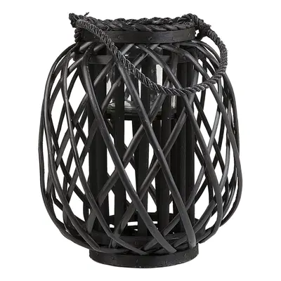 Wooden Candle Lantern cm Black MAURITIUS