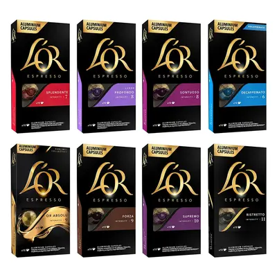 L'OR Favourites Assortment Nespresso Compatible Coffee Pods (Pack of 8, Total Drinks)