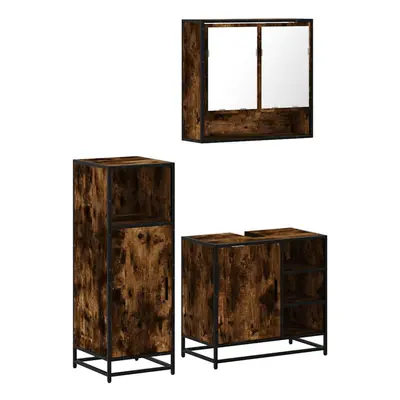 (smoked oak) vidaXL Piece Bathroom Furniture Set Brown Oak Engineered Wood