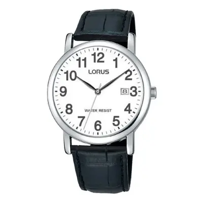 Lorus Mens Easy Reader Watch - Black Leather Strap | Silver Casing