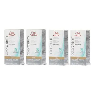 (T35 Pack of 4) Wella Color Charm T14 Pale Ash Blonde Permanent Liquid Hair Toner