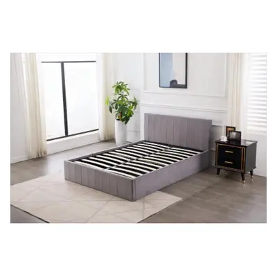 Ottoman Storage Bed grey small double 4ft line pattern fabric velvet and Mattress bedroom furnit