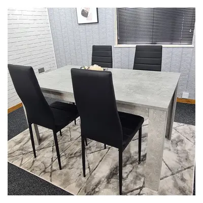 Grey Dining Table & Chairs Wood Stone Grey Effect Kitchen Dining Set