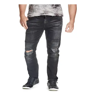 GUESS Men Low Rise Slim Fit Tapered Leg Moto Jean Encore WASH Black W