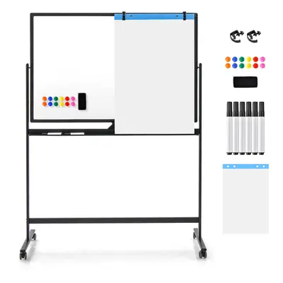 Double-Sided Magnetic Mobile Whiteboard Adjustable Rolling Erase Board-Black