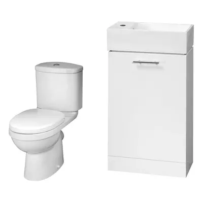 Cloakroom Suite - Floor Standing Vanity and Toilet Set - Gloss White