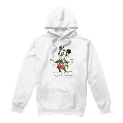 (XL, White) Disney Mens Mickey Mouse Retro Scarf Christmas Hoodie